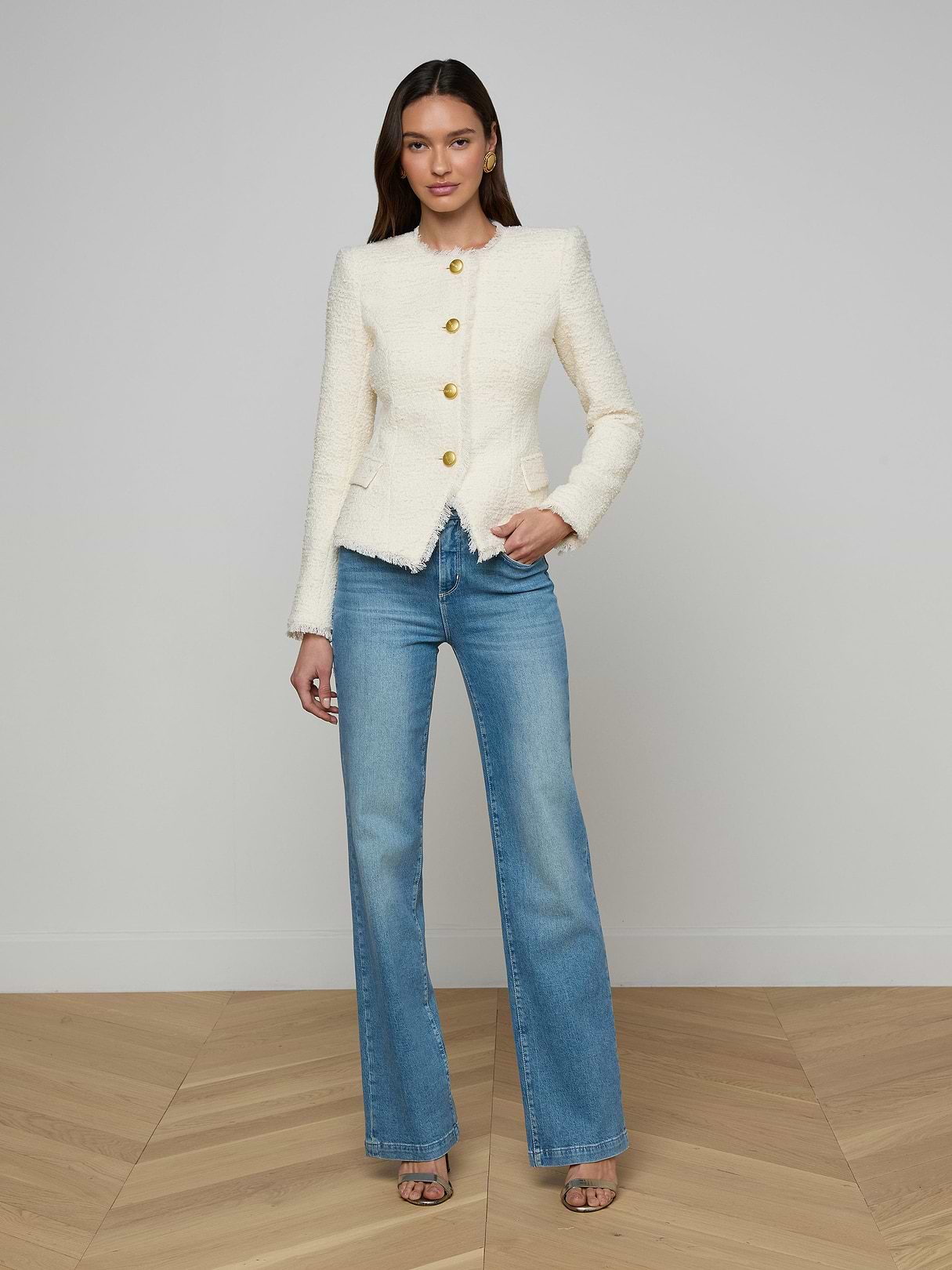 Nerina Tweed Blazer in Ivory | L'AGENCE