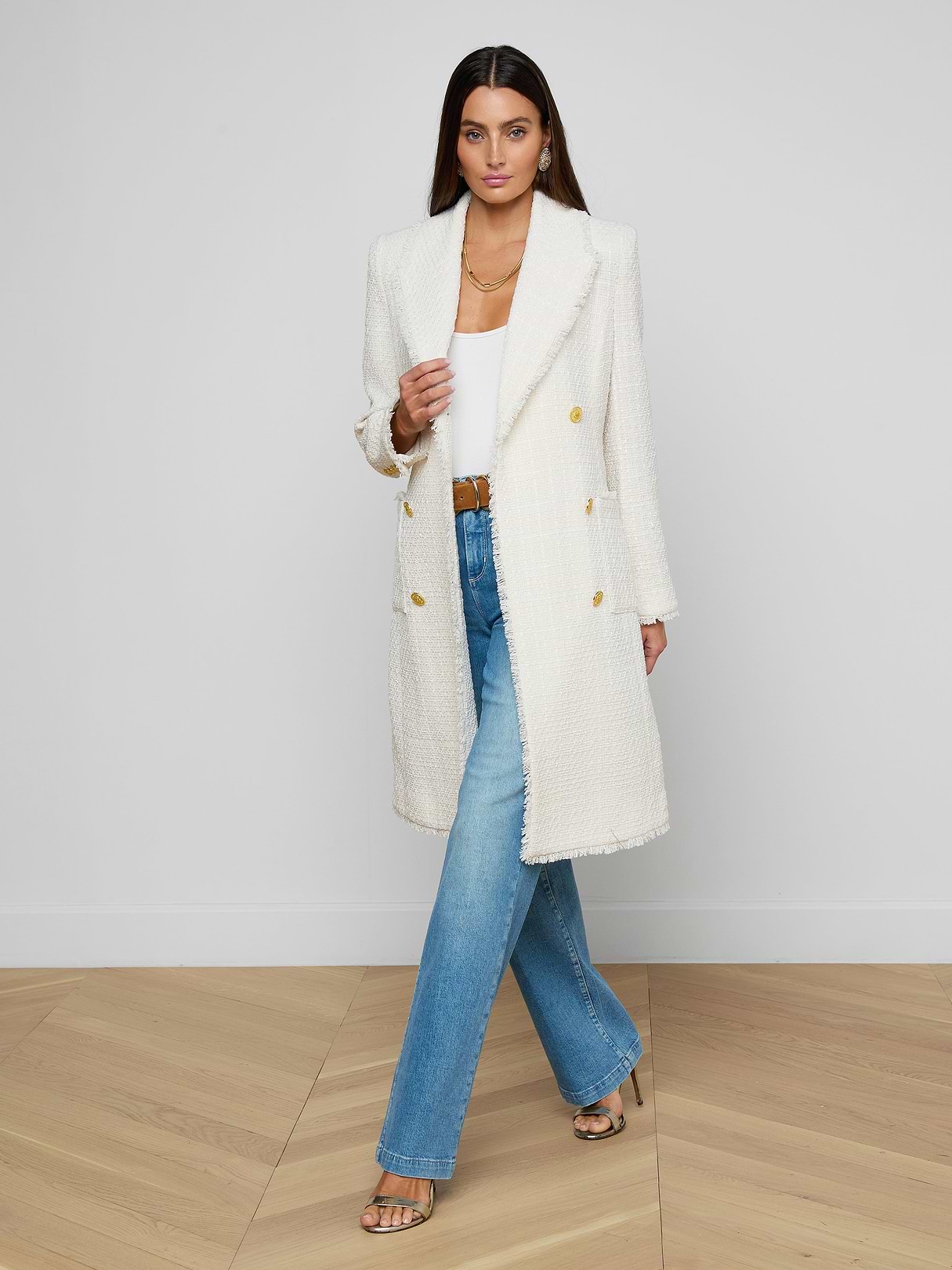 Cooper Tweed Trench Coat in Vintage White | L'AGENCE