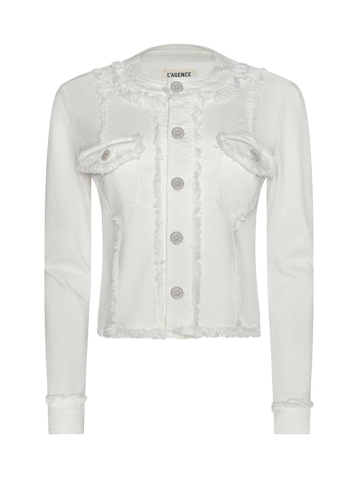 Yarin Collarless Fray Jacket in Light Ecru | L'AGENCE