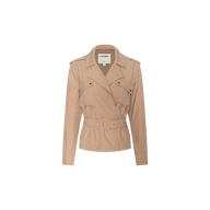 Calida Windbreaker Trench in beige, featuring a water-repellent finish, lapel collar, buttoned front, long sleeves, and shoulder epaulets, displayed against a plain white background.