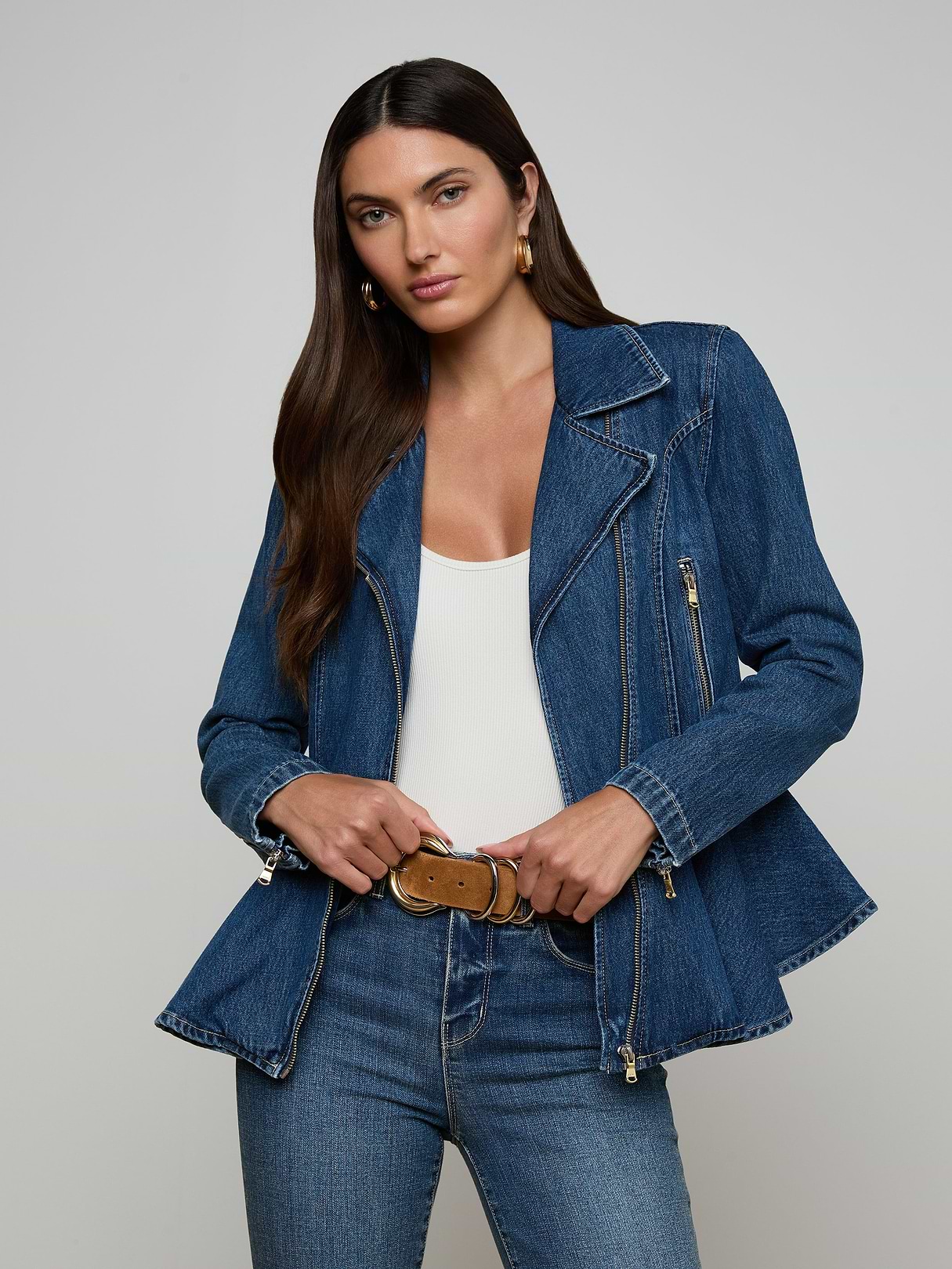 Moxie Peplum Biker Jacket in Norton | L'AGENCE