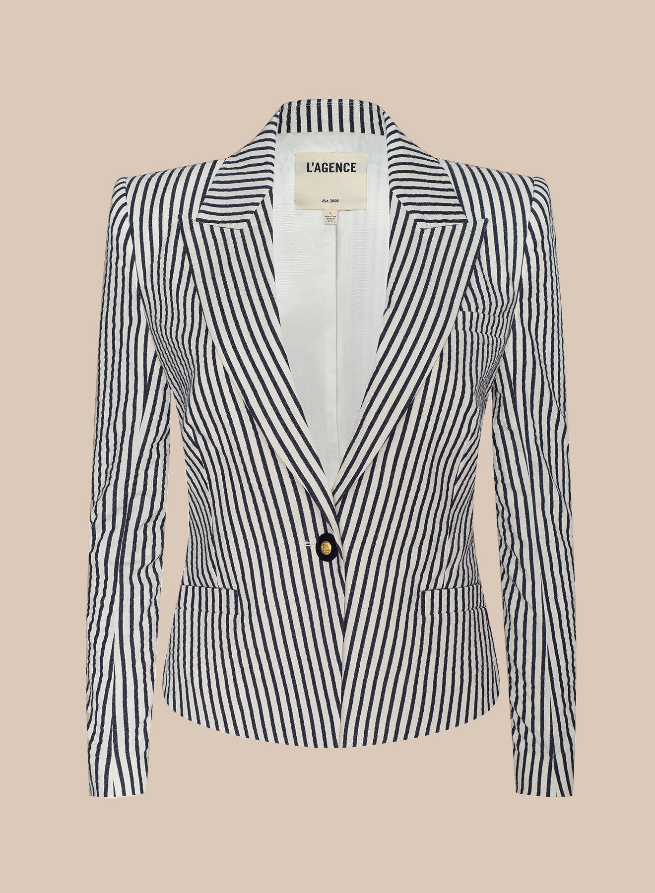 Misa Seersucker Blazer in Ivory/Midnight Stripe | L'AGENCE