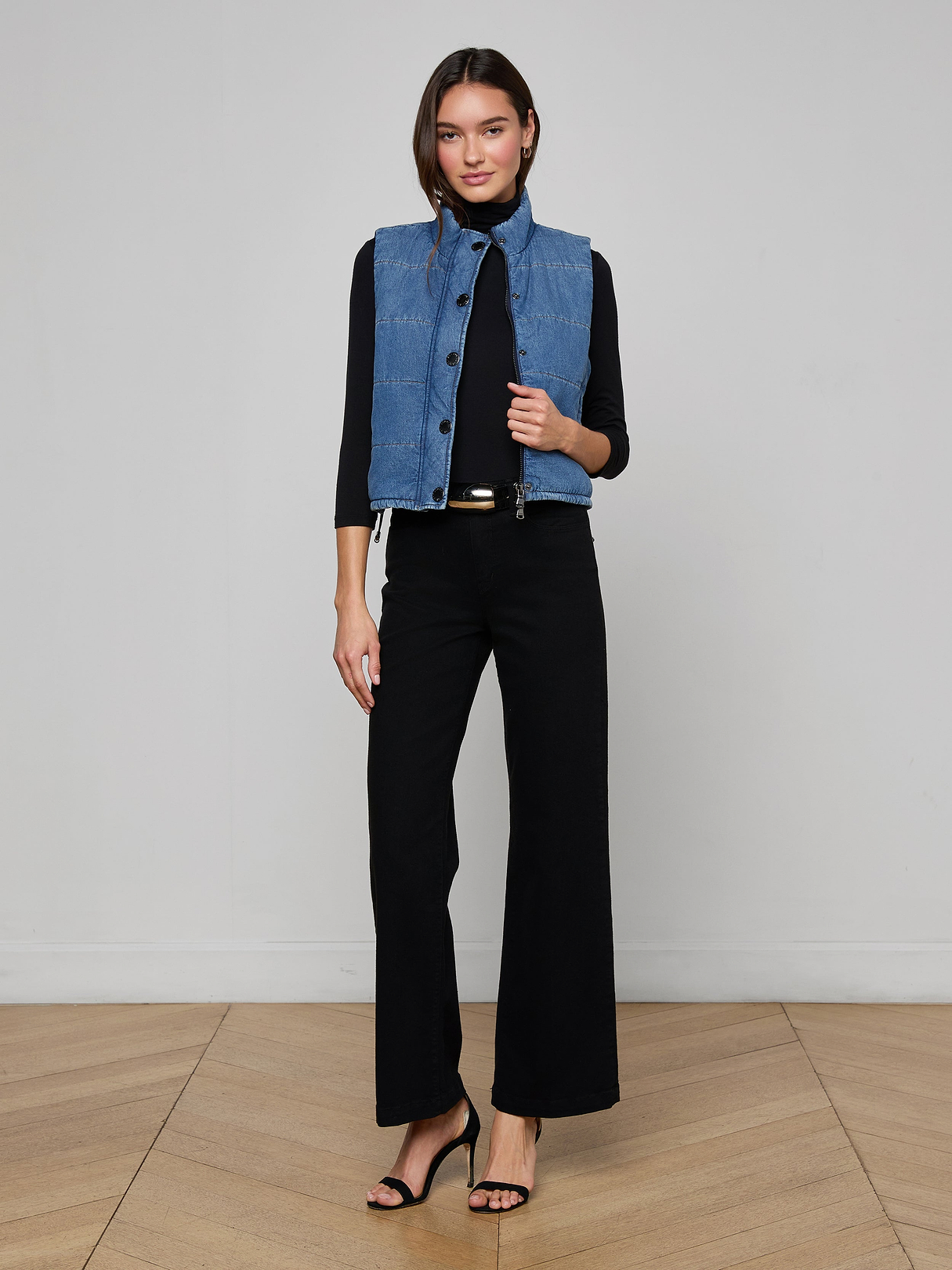 Rola Puffer Vest in Medium Washed Denim | L'AGENCE