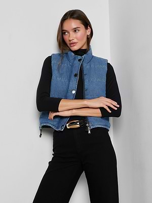 L'AGENCE Rola Puffer Vest In Medium Washed Denim L'AGENCE Rola Puffer Vest In Medium Washed Denim