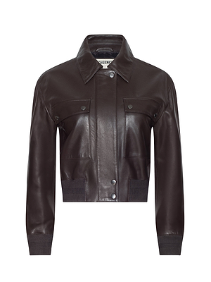 Brown leather jacket on a white background