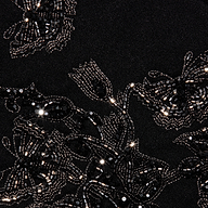 Clementine Embellished Blazer in black twill, detailed with intricate floral embroidery made of shiny black beads and sequins.