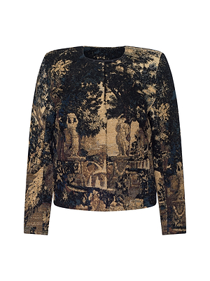 Long-sleeve top with a printed design on a white background