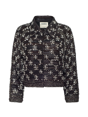 Black patterned jacket on a white background