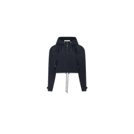 Derby Windbreaker in navy blue, featuring a cropped, water-repellant design with a hood, half-zip front, and drawstring hem.