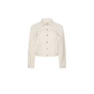 Pearl white Alessia Corduroy Jacket featuring a button-up front, two chest pockets, and long sleeves.