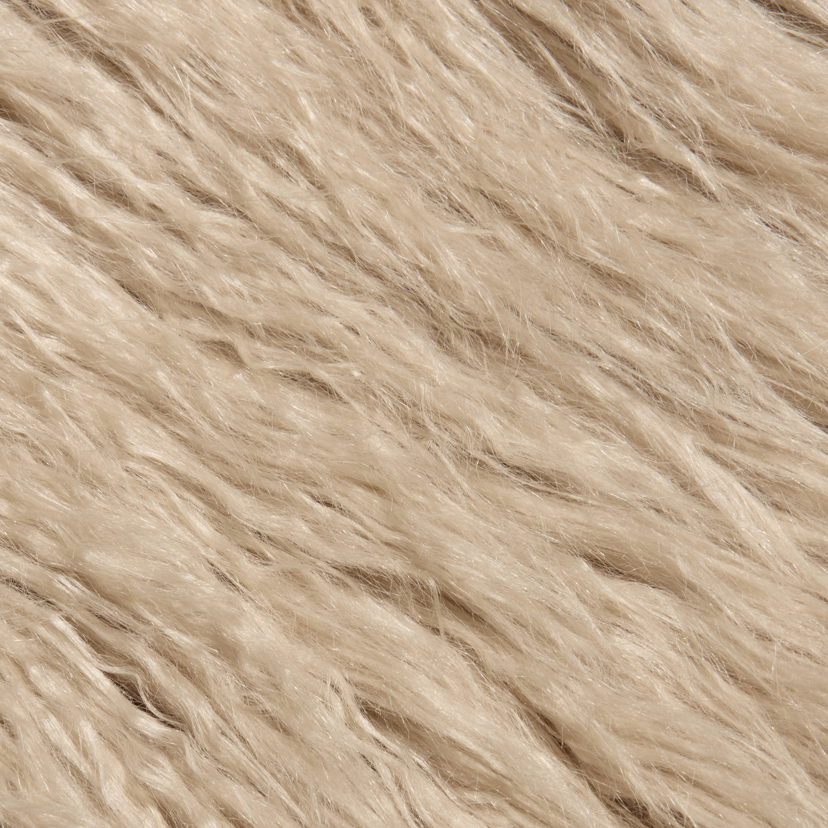 Close-up view of the long, light beige shag faux fur texture of the Fenella Faux Fur Coat, perfect for statement outerwear.