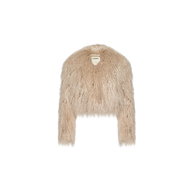 Beige cropped shag Fenella Faux Fur Coat with long sleeves, perfect as statement outerwear.