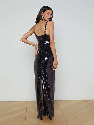 long black glittery dress L'AGENCE Women's Karma Sequin Maxi Dress - Black