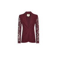 Chamberlain Lace Blazer in deep port red, featuring a single-button closure and peaked lapels in a classic design.