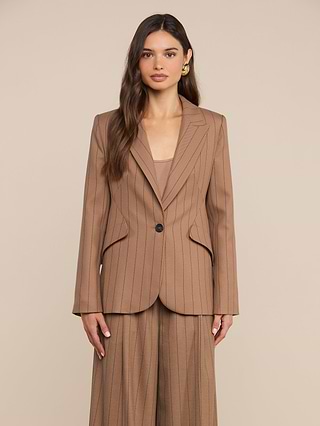 L'AGENCE Chamberlain Blazer In Mocha Tan/Brown Pinstripe
