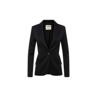 The Chamberlain Blazer is a black twill suiting single-breasted blazer with precision tailoring, featuring a single button closure, notched lapels, and two front pockets, displayed on a plain white background.