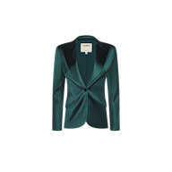 Forest green Chamberlain Satin Blazer featuring a single-button closure and a notched lapel.