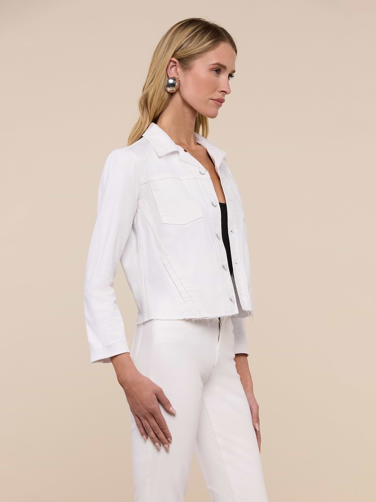 Tess Long Sleeve Tee in White Micro Modal | L'AGENCE