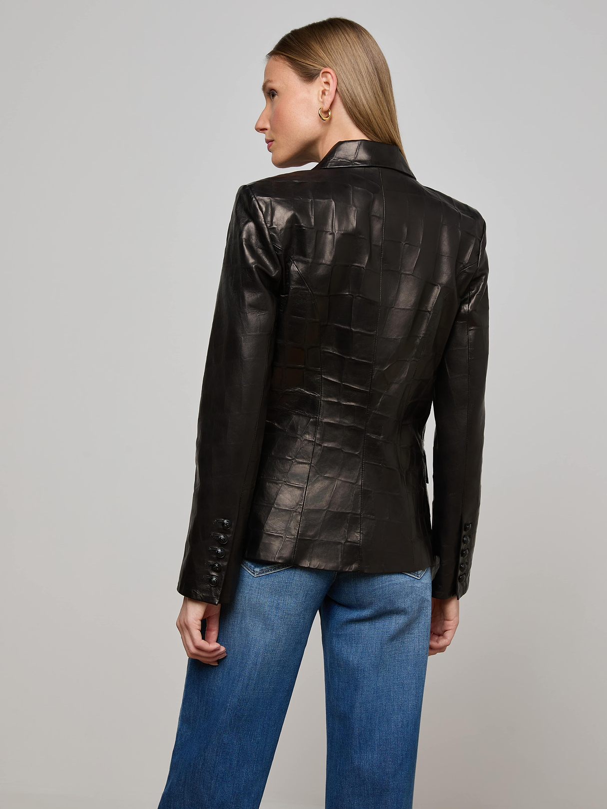 Kenzie Leather Blazer in Black | L'AGENCE