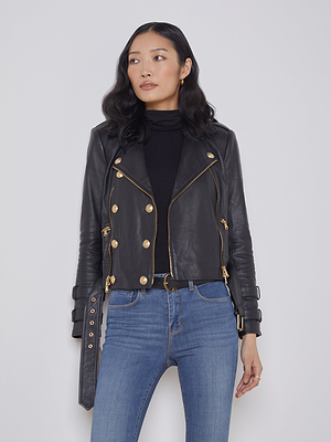 Billie Belted Leather Jacket jacket L'AGENCE   