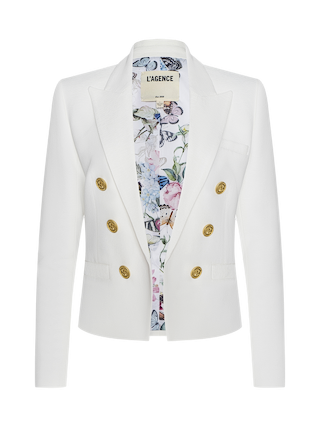 Introducing the Brooke Blazer—a chic, double-breasted blazer accented with gold buttons and a floral-patterned inner lining. This lightweight blazer features a notched lapel, bringing a refined touch to any ensemble.