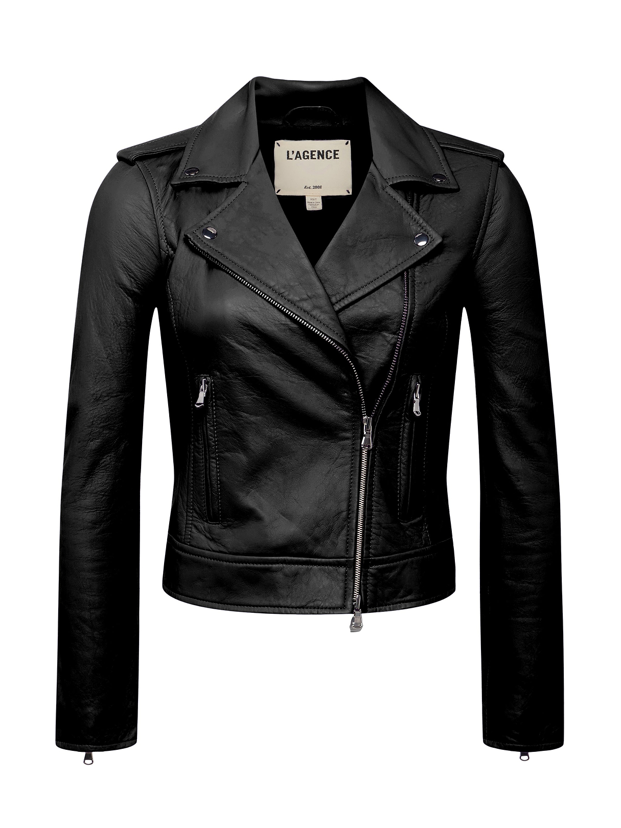 SUAVELE【LEATHER JACKET】【レザージャケット】black Biker Leather Jacket in Black | L'AGENCE