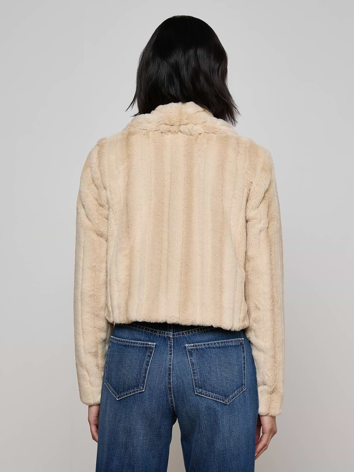 Davy Faux Fur Jacket in Latte Striped Fur | L'AGENCE