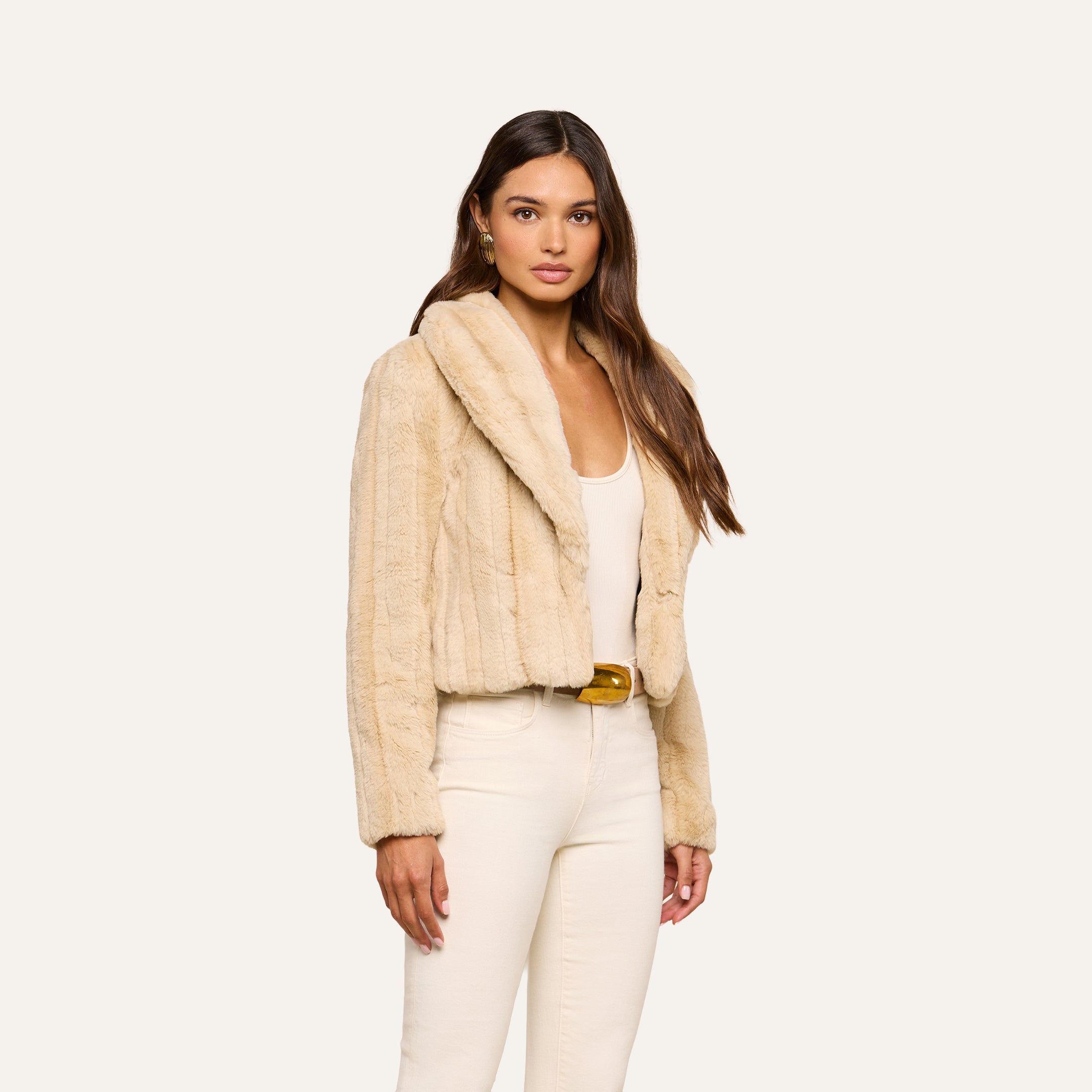Davy Faux Fur Jacket in Latte Striped Fur | L'AGENCE