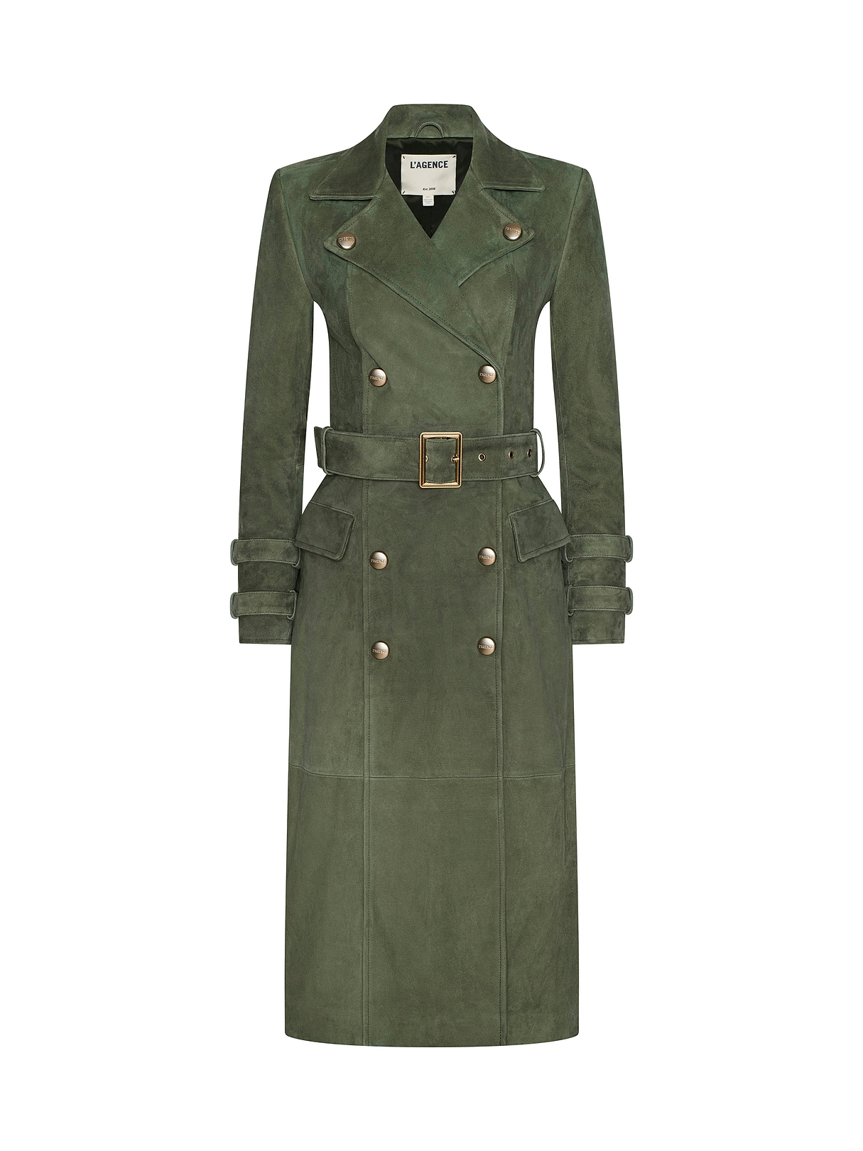Celina Suede Trench Coat in Clover | L'AGENCE
