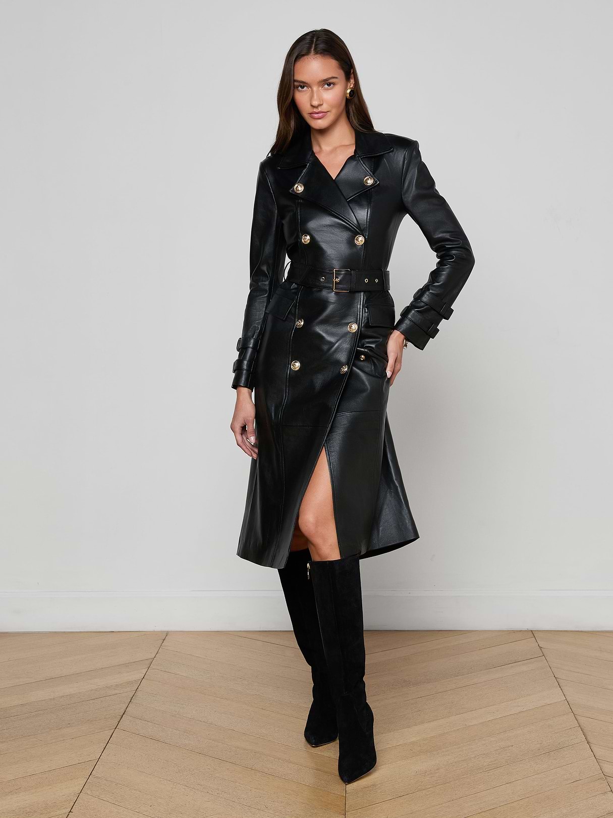 Celina Fringed Leather Trench in Black | L'AGENCE