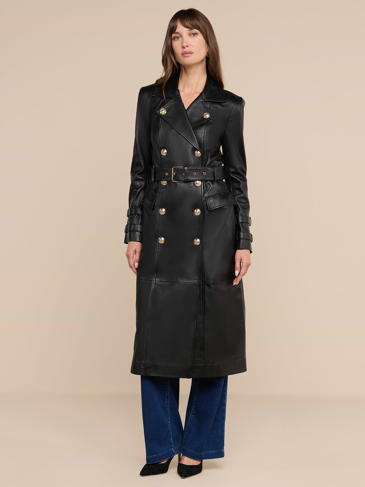 Celina Leather Trench Coat in Black | L'AGENCE