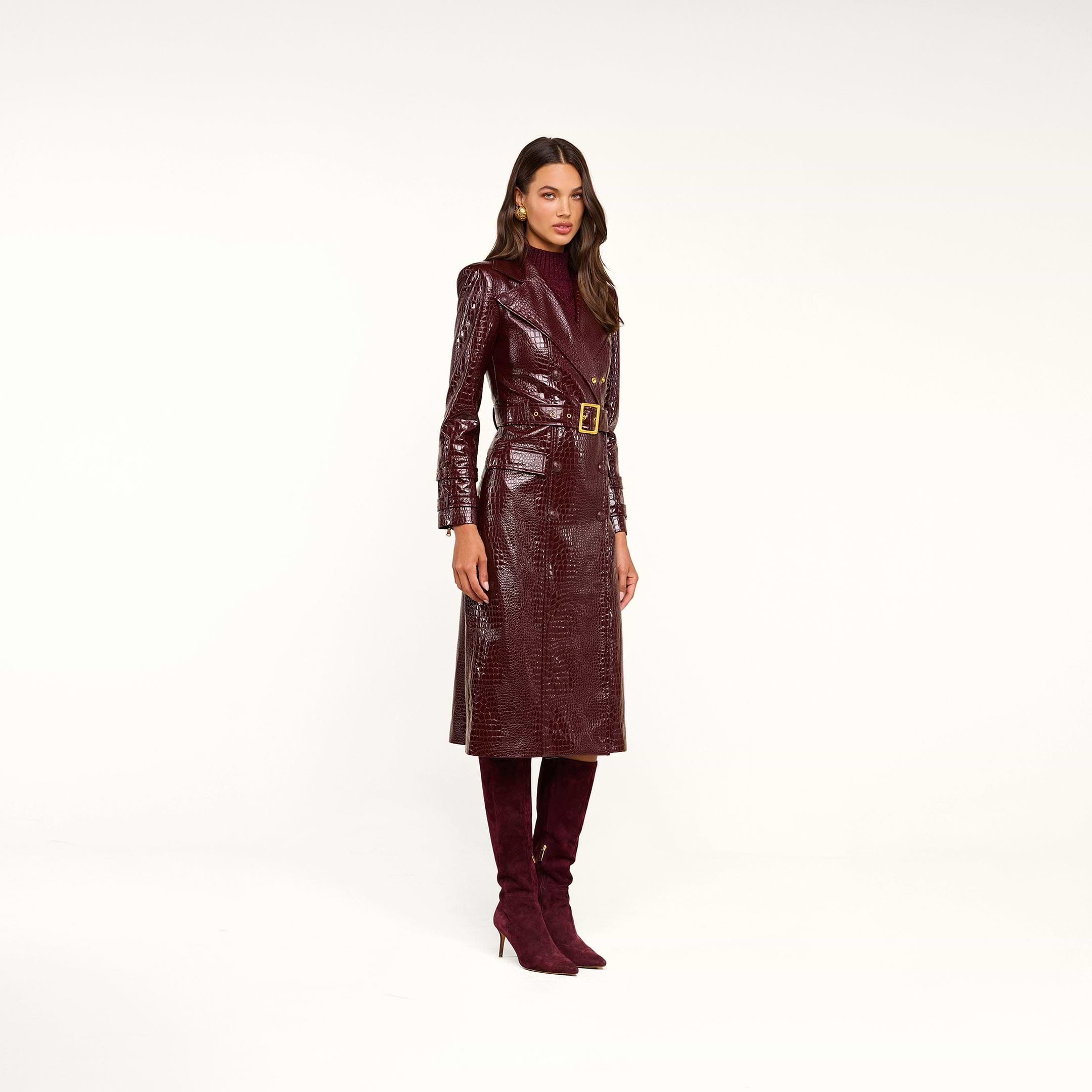アメリ GOURD SLEEVE TRENCH COAT Celina Trench Coat in Dark Port Croc | L'AGENCE