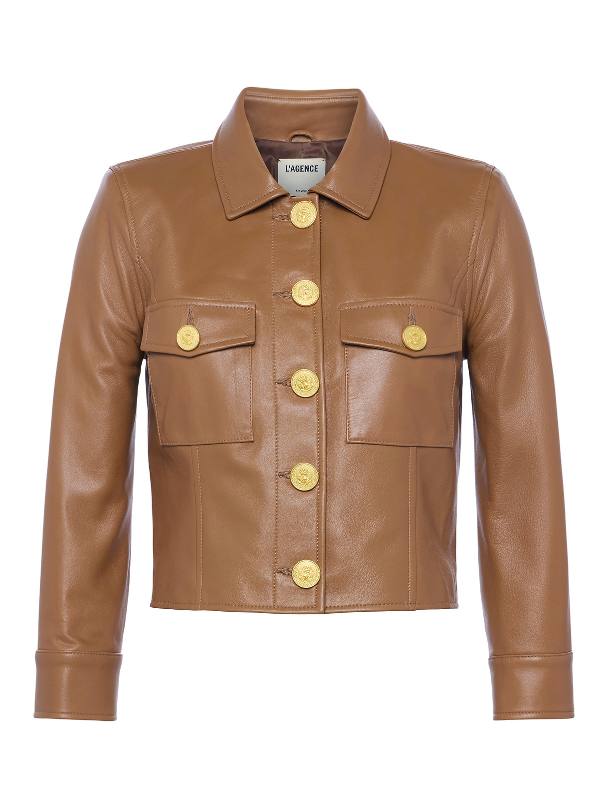 Kumi Cropped Leather Jacket in Soft Cognac | L'AGENCE