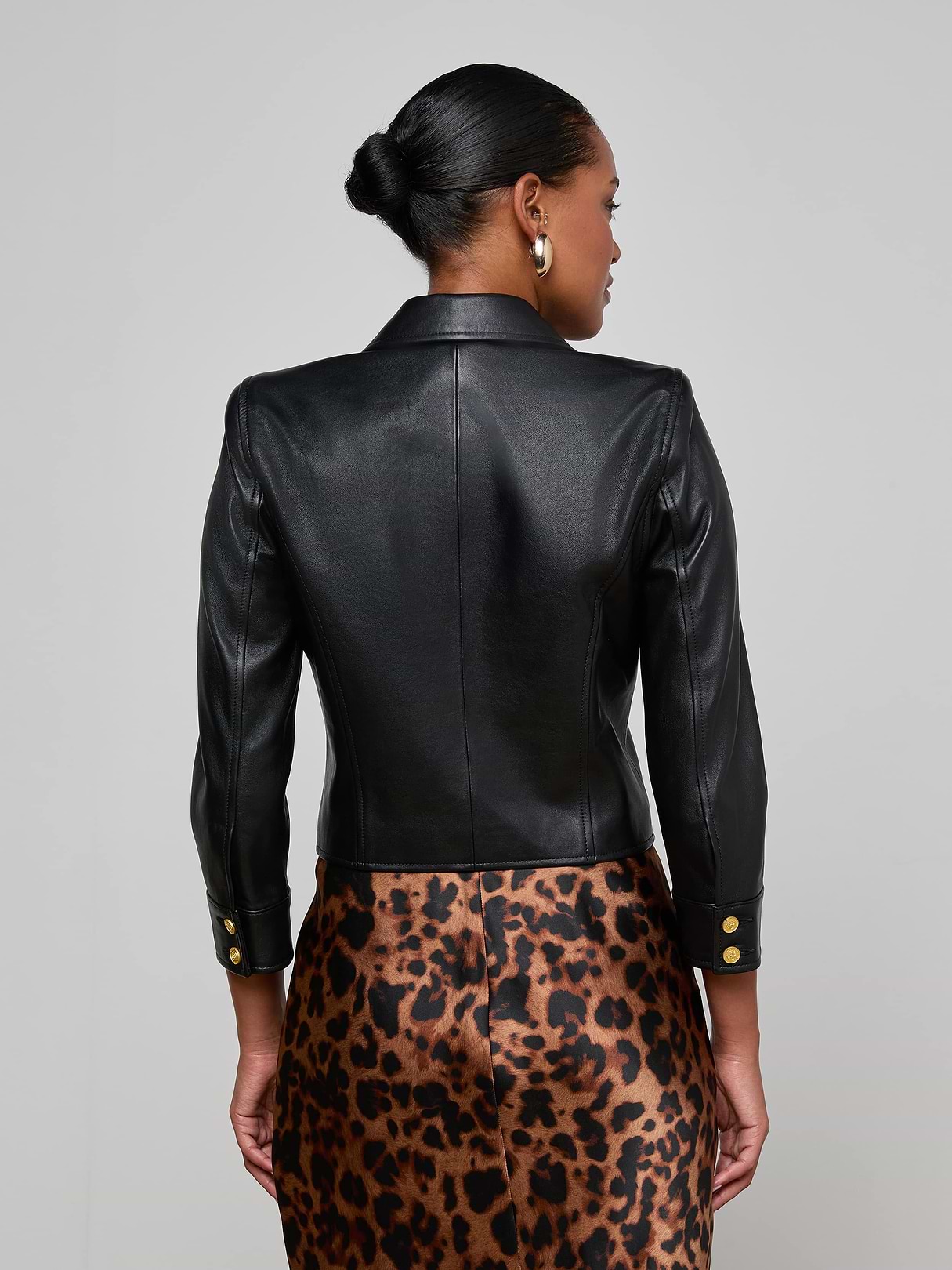 Kumi Cropped Leather Jacket in Black | L'AGENCE