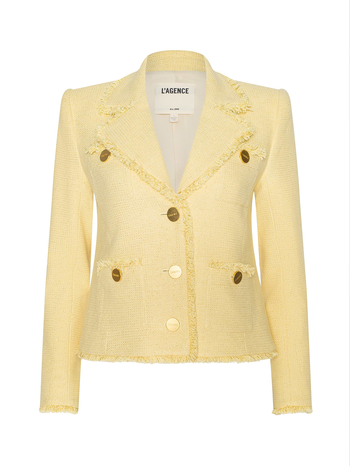 Sylvia Tweed Jacket in Pale Yellow/Light Gold | L'AGENCE