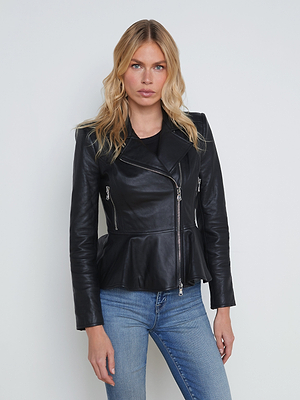 Lyric Leather Peplum Jacket jacket L'AGENCE Sale   
