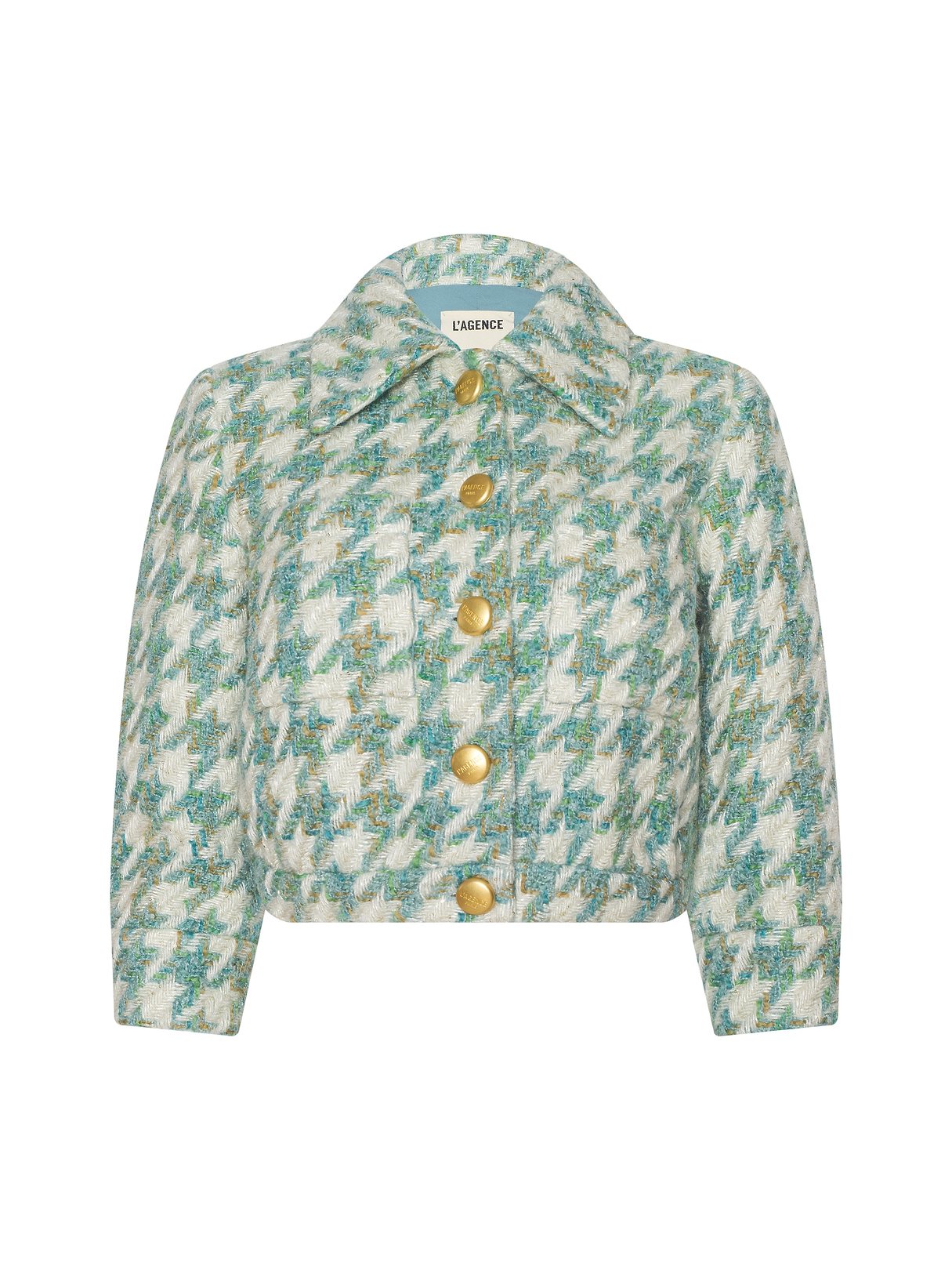 Jia Houndstooth Tweed Jacket in Dusty Jade Multi Houndstooth | L