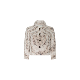 Jia Cropped Tweed Jacket in Ivory/Pink/Dark Brown/Silver Tweed | L