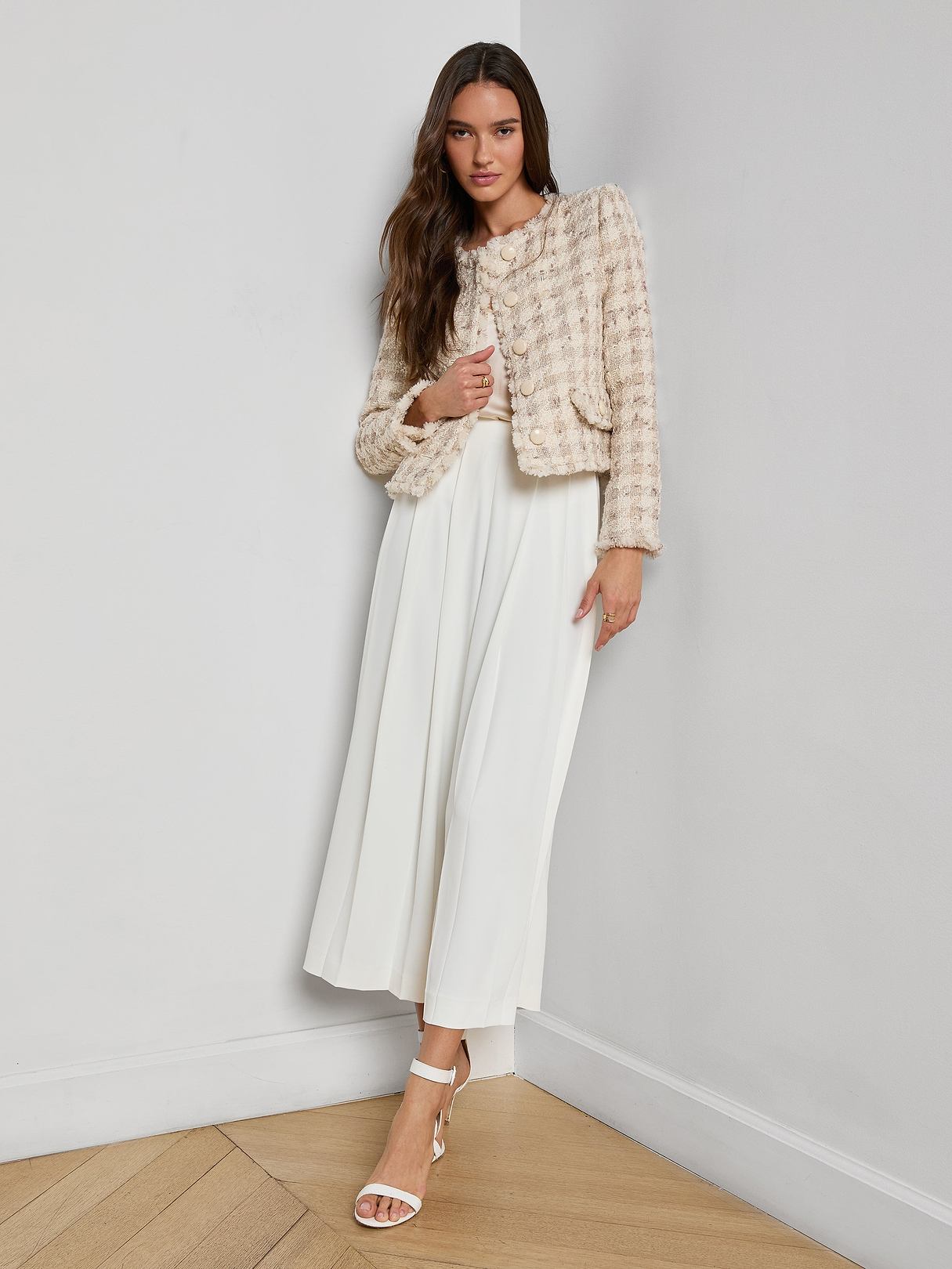 Zell Houndstooth Tweed Jacket in Taupe/Grey Houndstooth | L'AGENCE