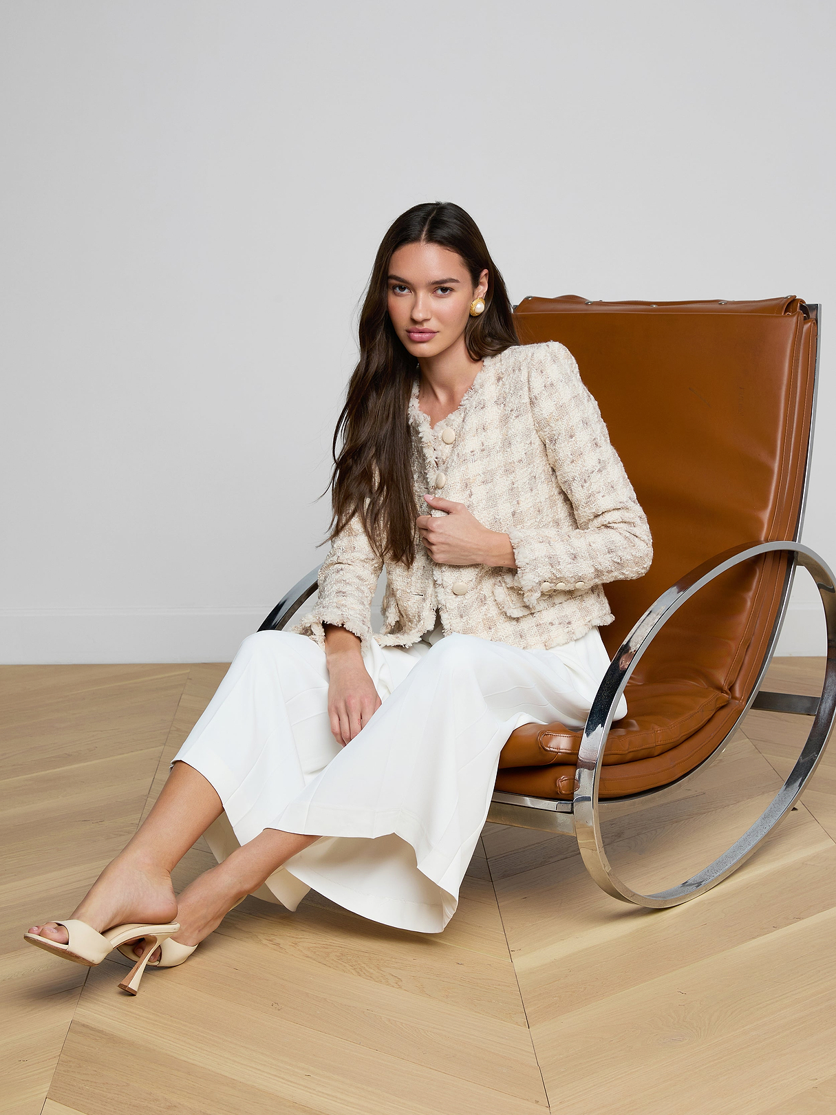 Zell Houndstooth Tweed Jacket in Taupe/Grey Houndstooth | L'AGENCE