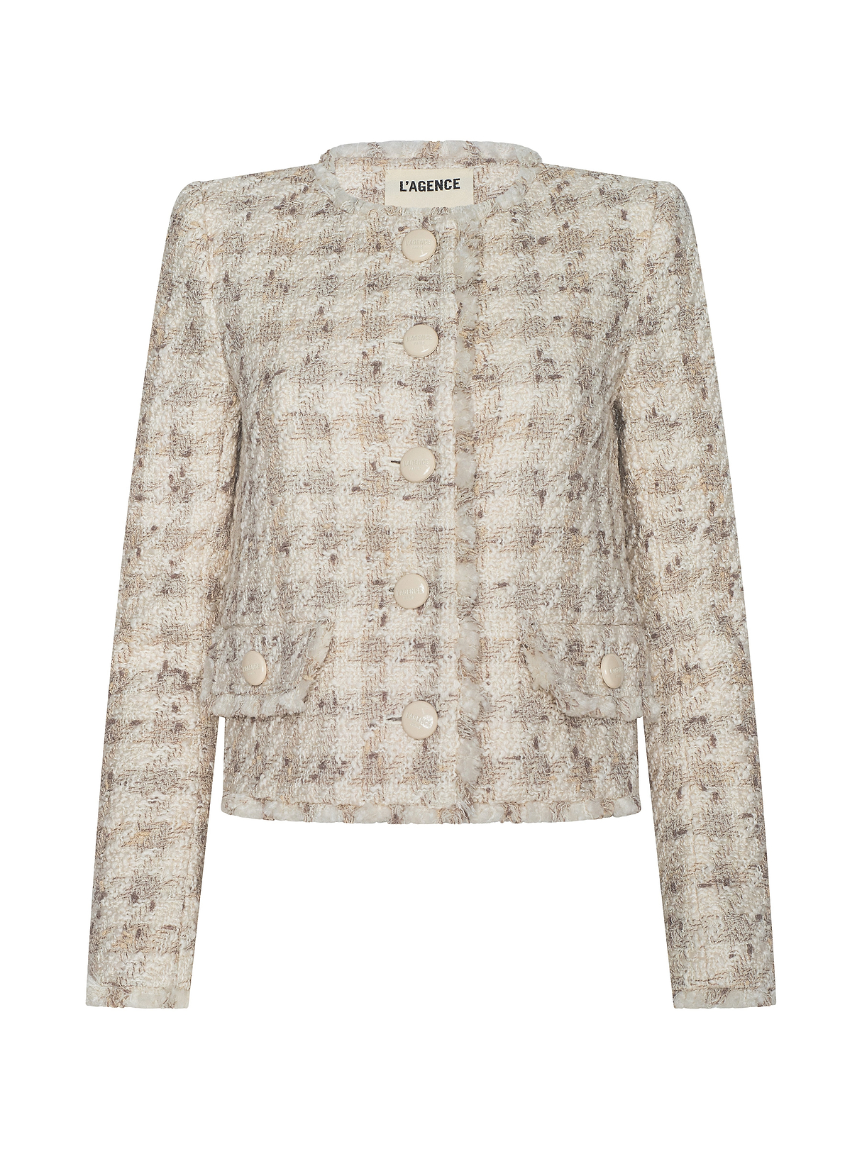 Zell Houndstooth Tweed Jacket in Taupe/Grey Houndstooth | L'AGENCE