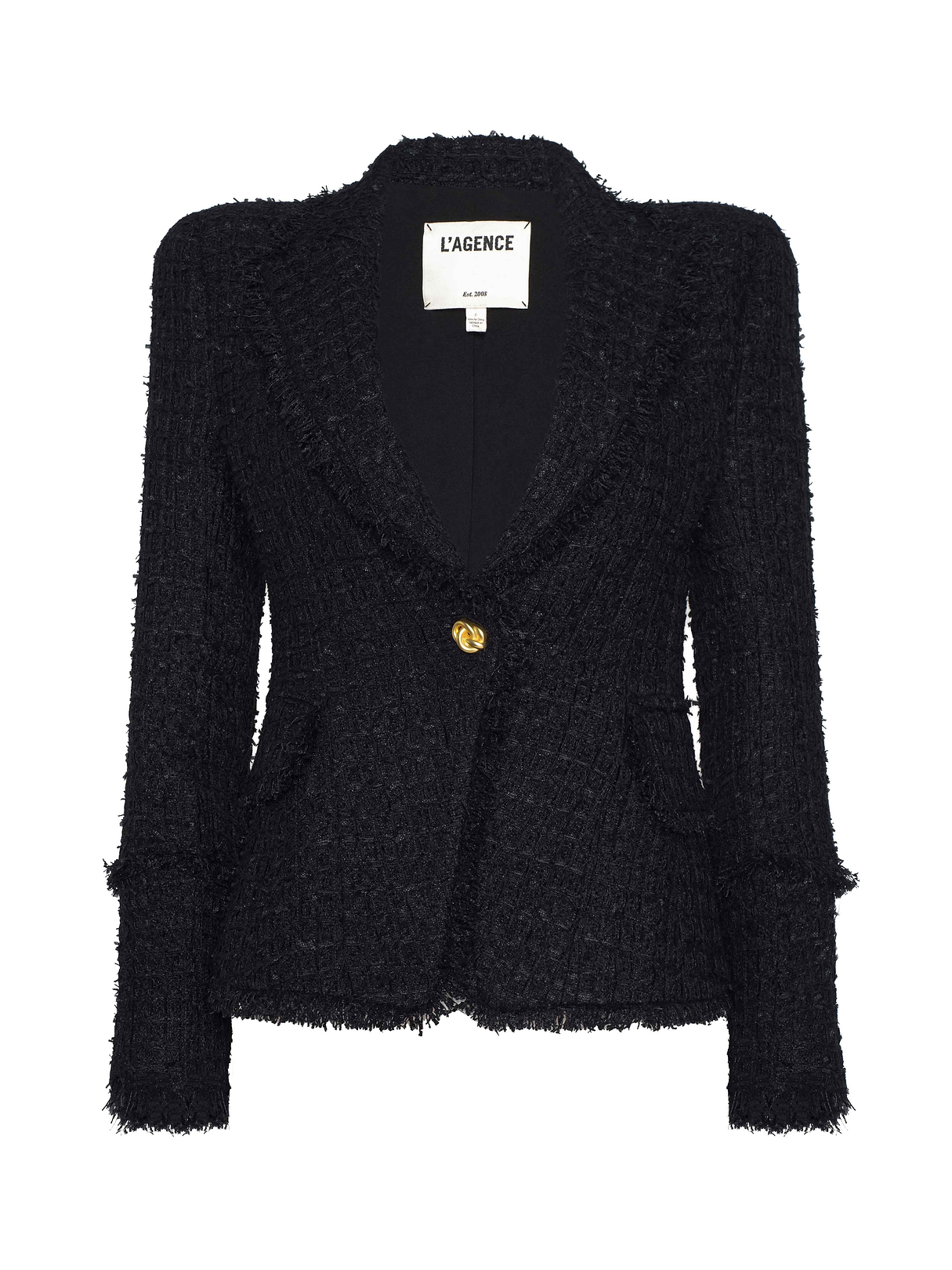 Kaisley Frayed Trim Blazer in Black | L'AGENCE