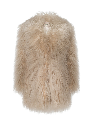 Beige fur coat on a white background