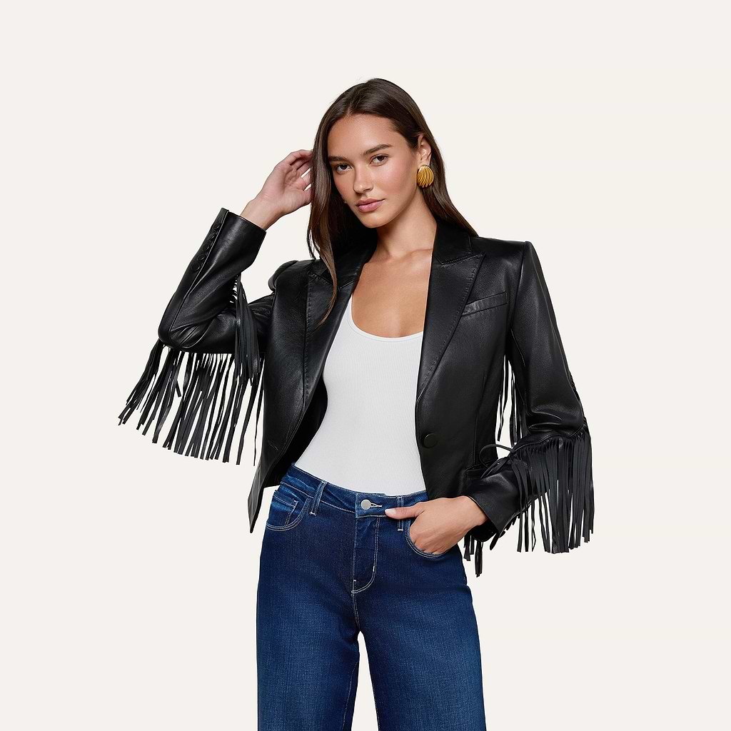Vashti Fringed Leather Blazer