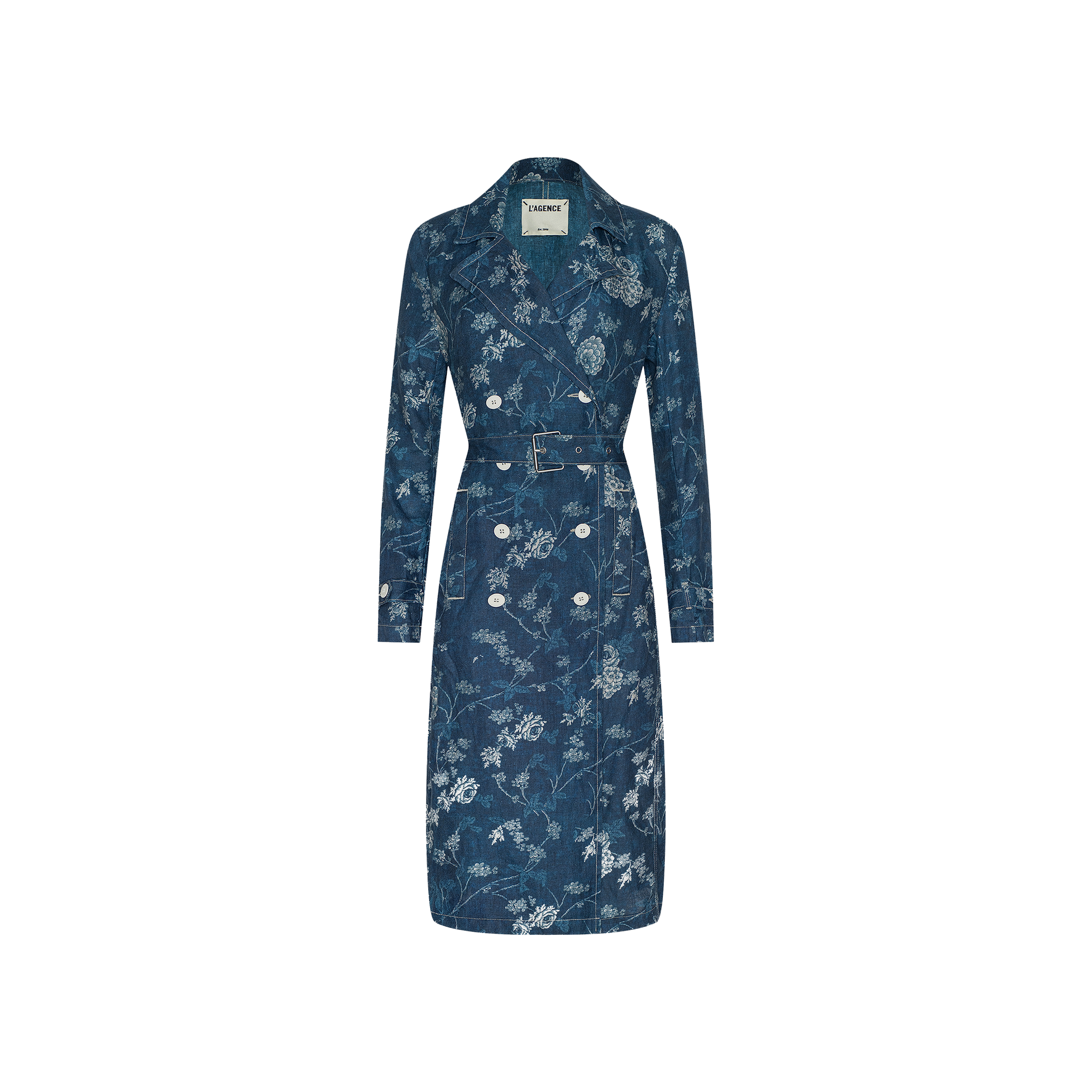 Bradley Linen Trench Coat in Navy Floral Print | L'AGENCE Bradley Linen Trench Coat in Navy Floral Print | L'AGENCE