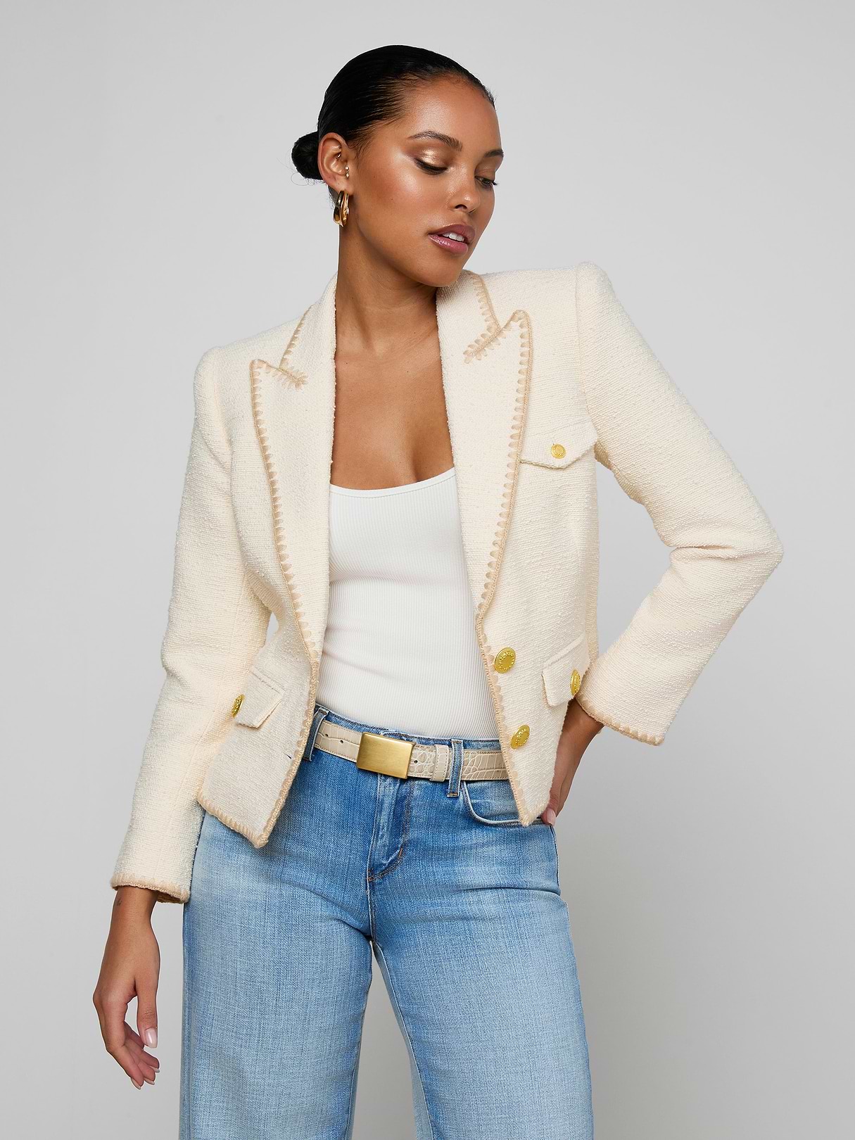 Wylla Tweed Blazer in Ecru/Biscuit | L'AGENCE