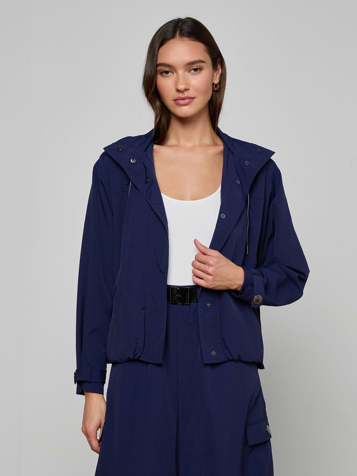 Geovana Hooded Windbreaker in Midnight | L'AGENCE