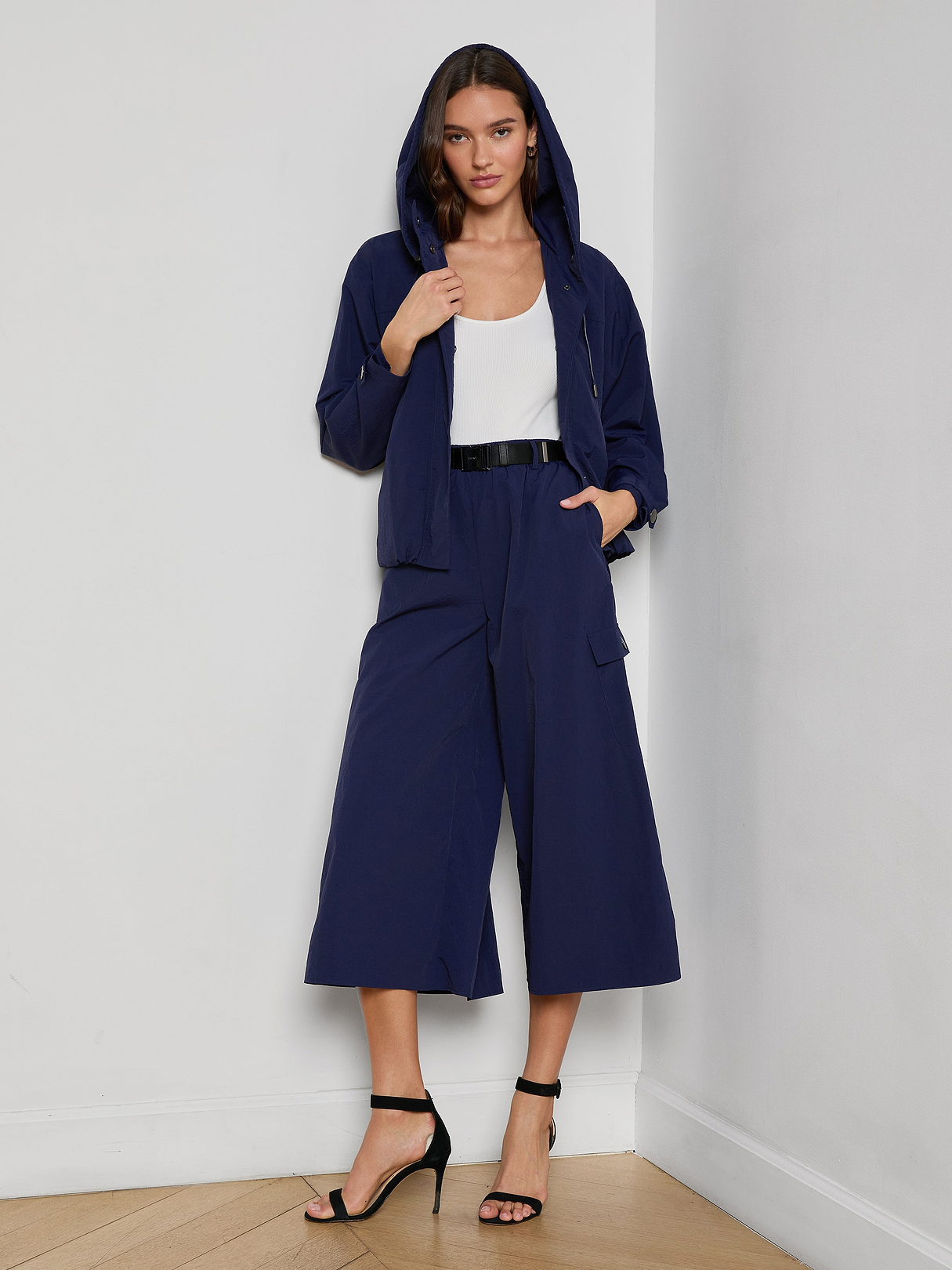 Geovana Hooded Windbreaker in Midnight | L'AGENCE