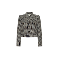 Marla Cropped Jacket in a black and white textured tweed with a collar and four front buttons.