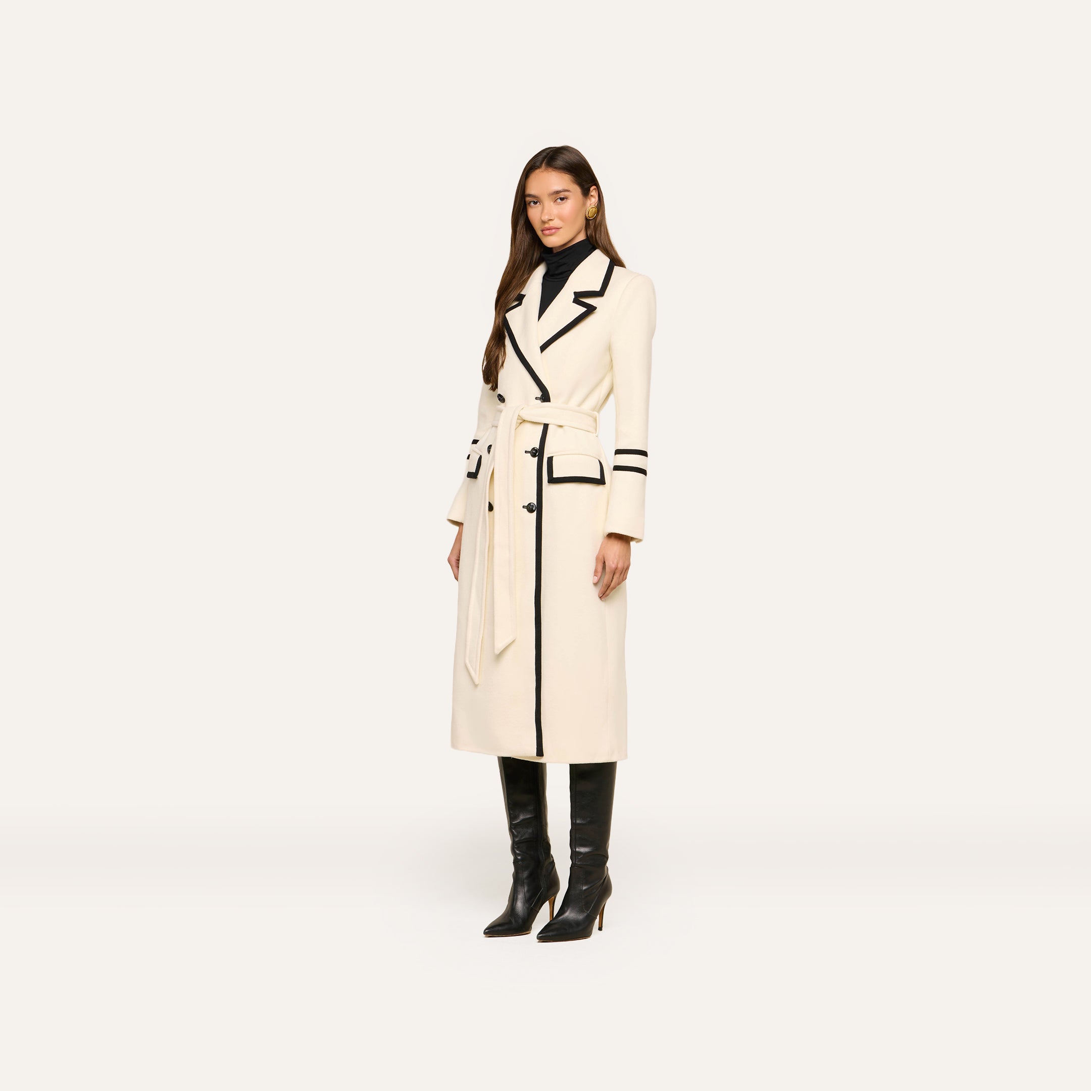 Irene Long Coat in Ivory/Black | L'AGENCE